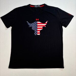 Under‎ Armour Project Rock USA Bull T-Shirt Men's 2XL Black Flag Performance Gym